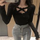 Lace Trim Bow Cropped T-shirt