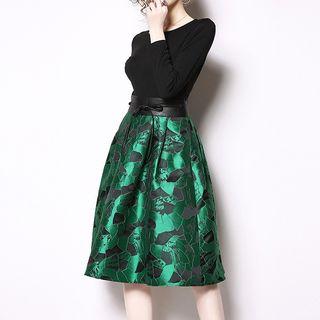 Long-sleeve A-line Jacquard Dress