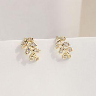 Leaf Rhinestone Cuff Earring 1 Pair - Gold - One Size