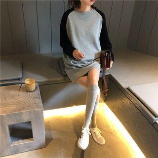 Color-block Long-sleeve Loose-fit Top As Figure - One Size