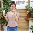 Frill Trim Puff Sleeve V-neck Top