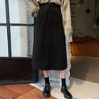 Drawstring A-line Midi Skirt Black - One Size
