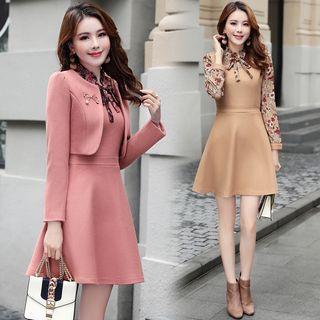 Set: Woolen A-line Dress + Cropped Jacket