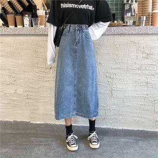 High-waist A-line Denim Maxi Skirt