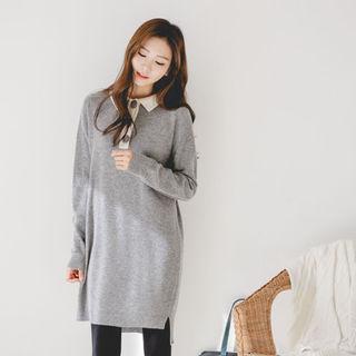 Contrast-collar Wool Blend Knit Polo Dress