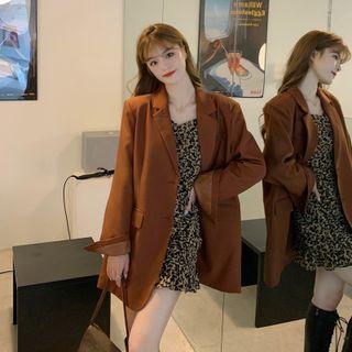 Long-sleeve Leopard Print A-line Dress / Double-breasted Blazer
