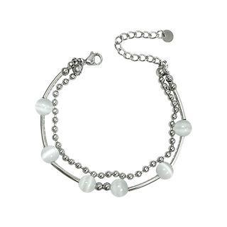 Faux Cat Eye Stone Layered Stainless Steel Bracelet