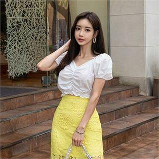 Off-shoulder Shirred-front Cropped Top