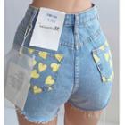 High Waist Heart Print Denim Hot Pants