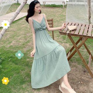 Spaghetti Strap Midi Crinkled Dress