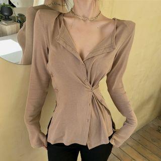 Asymmetric Button Long-sleeve T-shirt