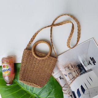 Hoop-handle Woven Faux-straw Tote