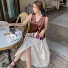 Sleeveless Two-tone Midi A-line Dress