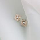 Faux Pearl Square Stud Earring 1 Pair - Gold - One Size