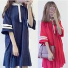 Collared Elbow-sleeve Dress