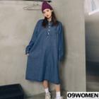 Mandarin-collar Midi Denim Shirtdress