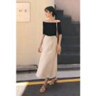 Drawcord-waist Linen Long Skirt