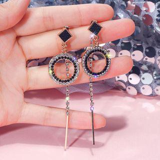 Rhinestone Dangle Earring 1 Pair - Gold & Black - One Size