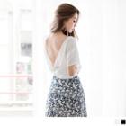 Open Back Short Sleeve Chiffon Cropped Top