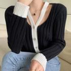 Halter Two-tone Ribbed Cardigan