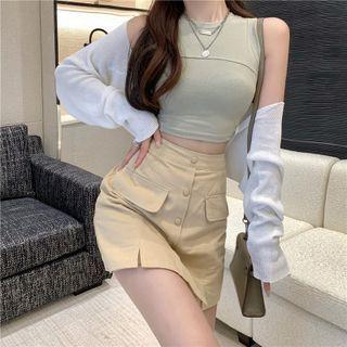 Sleeveless Crop Tank Top / Mini Skirt
