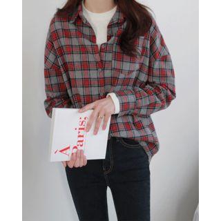 Drop-shoulder Plaid Flannel Shirt