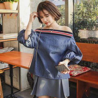 Off-shoulder Denim 3/4-sleeve Top