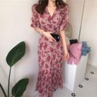 Short-sleeve Floral Sheath Dress Floral - Pink - One Size