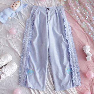 Ruffle Corduroy Straight Leg Pants