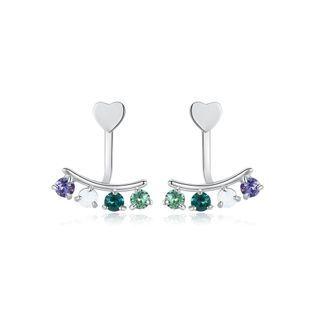 925 Sterling Silver Elegant Fashion Heart Shape Colorful Cubic Zircon Earrings Silver - One Size