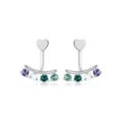 925 Sterling Silver Elegant Fashion Heart Shape Colorful Cubic Zircon Earrings Silver - One Size