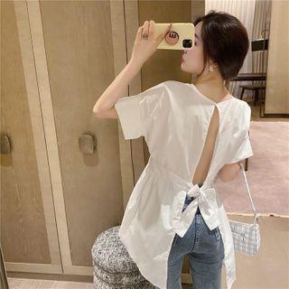 Short-sleeve Open-back Peplum Top