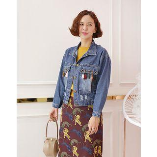 Tassled Distressed Denim Jacket