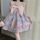 Spaghetti Strap Flower Print Bow Accent Mini A-line Dress