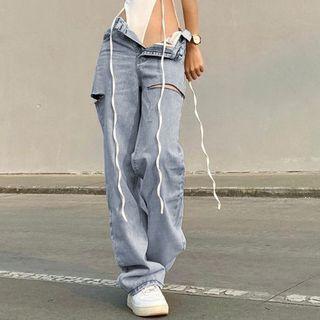 Low Rise Cut-out Straight Leg Jeans