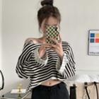 One-shoulder Striped Sweatshirt Stripe - Black & White - One Size
