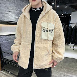 Lettering Fleece Zip-up Hooded Jacket