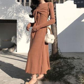 Knot Front Long Sleeve Knit Midi Dress