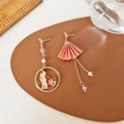 Fan Cat Asymmetrical Alloy Dangle Earring 1 Pair - Earrings - Fan & Cat - Red & White - One Size