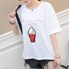 Ice-cream Embroidered Elbow-sleeve T-shirt