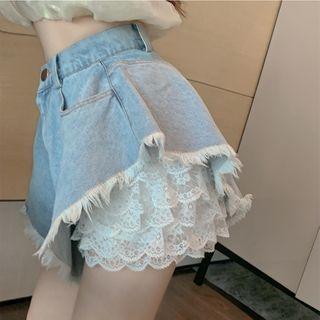 High-waist Lace Denim Shorts