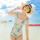 Square-neck Floral Pattern Swimsuit