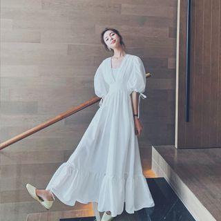 Puff-sleeve Ruffle Maxi Skirt