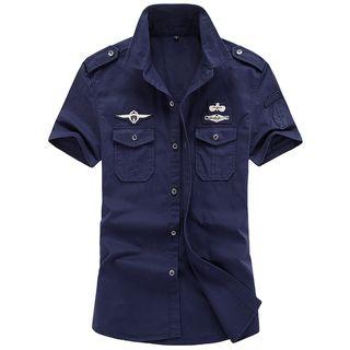 Short-sleeve Patched Military Shirt