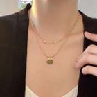 Cross Disc Pendant Layered Stainless Steel Necklace Gold - One Size