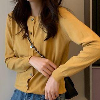 Long-sleeve Plain Basic Knit Cardigan