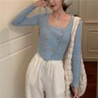 Long-sleeve Striped Cold-shoulder T-shirt
