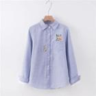 Embroidered Striped Fleece-lined Shirt