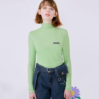 High-neck Logo-applique Slim-fit Top Lime Green - One Size