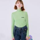 High-neck Logo-applique Slim-fit Top Lime Green - One Size